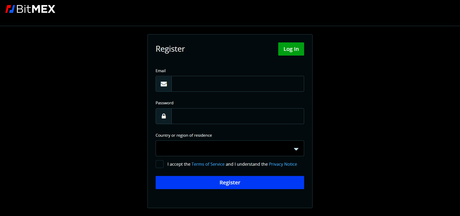 Registration in BitMEX platform Registration in BitMEX platform