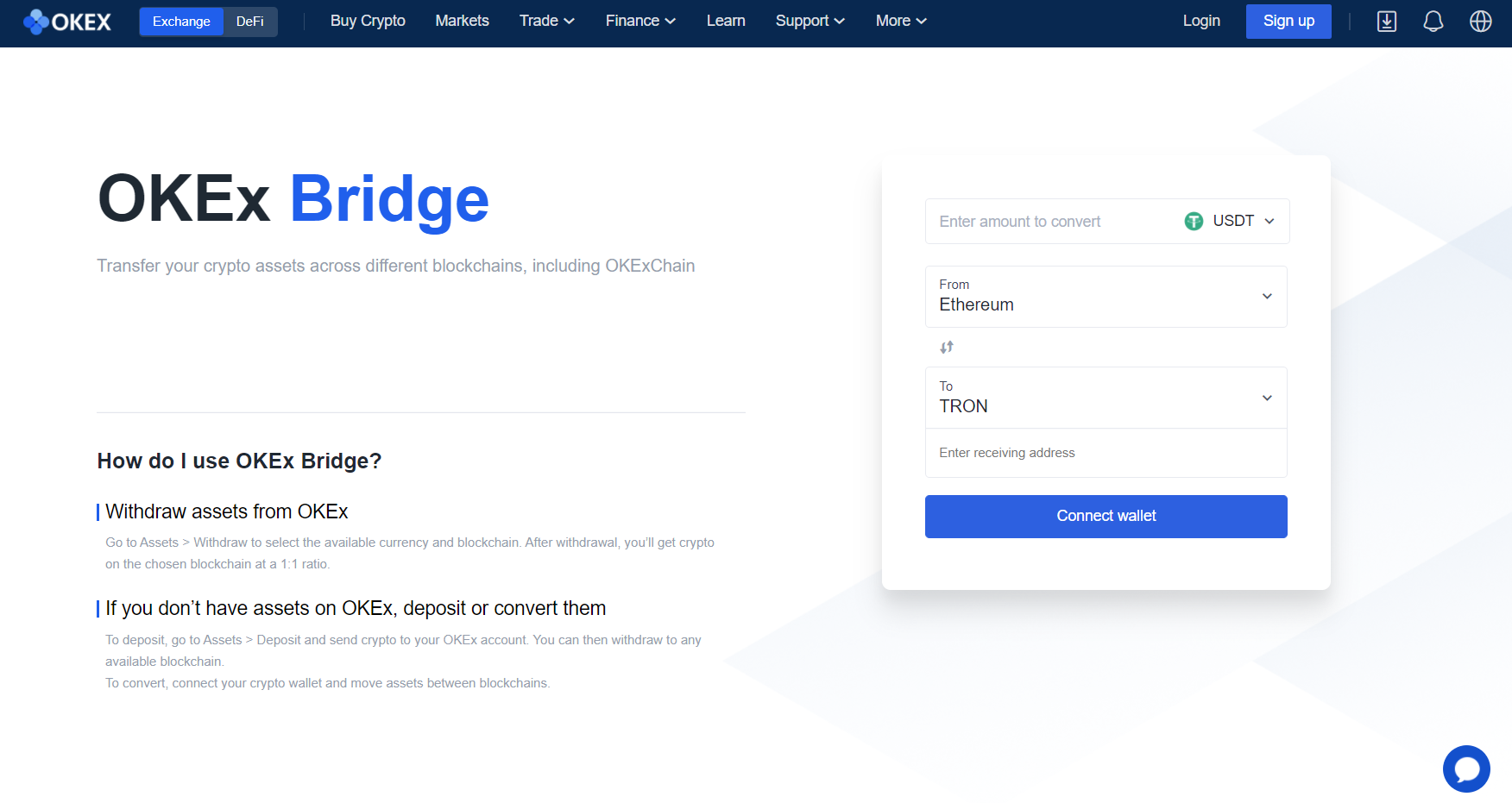 OKEx is dedicated to providing a cross-chain service to transfer assets across multiple public chains OKEx is dedicated to providing a cross-chain service to transfer assets across multiple public chains